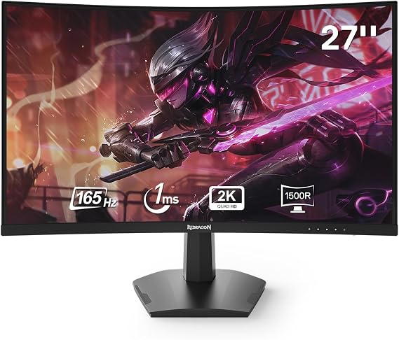 Redragon 27" 144hz/165HZ Curve Gaming Monitor, QHD 2K (2560X1440) VA Frameless Computer Monitor, 1ms Response Time, Fully Compatible, VESA Wall Mount