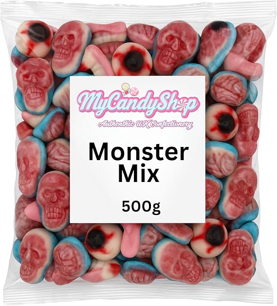 MyCandyShop Halloween Jelly Sweets 500g - Monster Mix - Spooky Trick or Treat Candy with Jelly Brains, Skulls, Eyeballs, Teeth & More - Random Assorted Halloween Sweets Selection for Parties