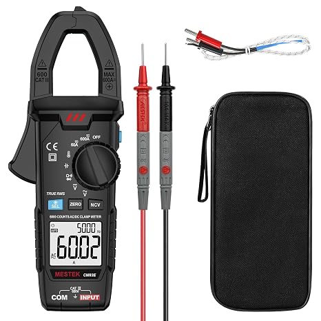 MESTEK Digital Clamp Meter Multimeter, TRMS 6000 Counts 600A Current Amp Volt Meter, Auto-Ranging Voltage Tester Measures AC DC Current Voltage Resistance Capacitance Temperature Diodes Continuity NCV