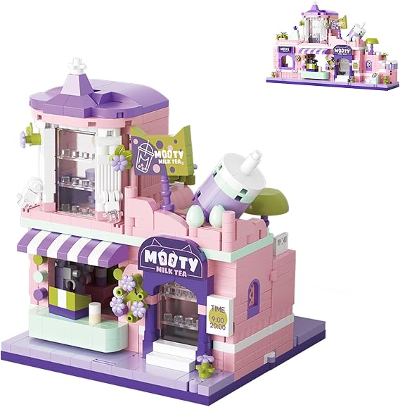 Milk Tea Shop Building Blocks Set Mini Openable House for Adults