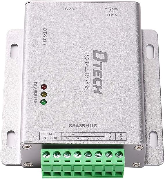 DTECH Industrial Grade RS232 to RS485 Serial Converter 3 Channel RS-485 Expansion Hub with 600W Surge Protection TX RX LEDs Power Adapter Terminal Block