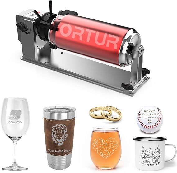Ortur Y-Axis Rotary Chuck 1.0 (YRC1.0) for Laser Engravers, Jaw Chuck Rotary for Engraving Cylindrical Objects, Wine Glasses, Tumblers, Rings Compatible with Most Laser Machines