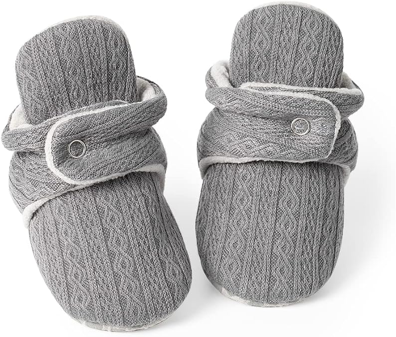 Babelvit Newborn Baby Boy Girl Soft Fleece Booties Stay On Infant Slippers Socks Shoe Non Skid Gripper Toddler First Walkers Winter Ankle Crib Shoes