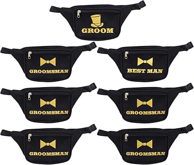 Brosash Bachelor Fanny Packs Set of 7 Groom, Best Man, and 5 Groomsman Waist Bags Matching Party Favors for Bachelor Party, Wedding Weekend, Groomsmen Gift Fun Stylish Accessory for Men