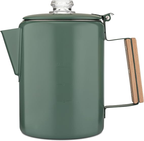 COLETTI Bozeman Color Series Percolator Coffee Pot Camping Coffee Makers Campings Favorite Percolator NO Aluminum or Plastic (Camp Green, 9 Cup)