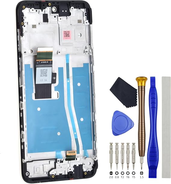 Motorola Moto G53 XT2335-2用フルディスプレイ画面 LCDスクリーンタッチデジタイザー交換用スクリーンフレーム付き ブラック 6.5インチ