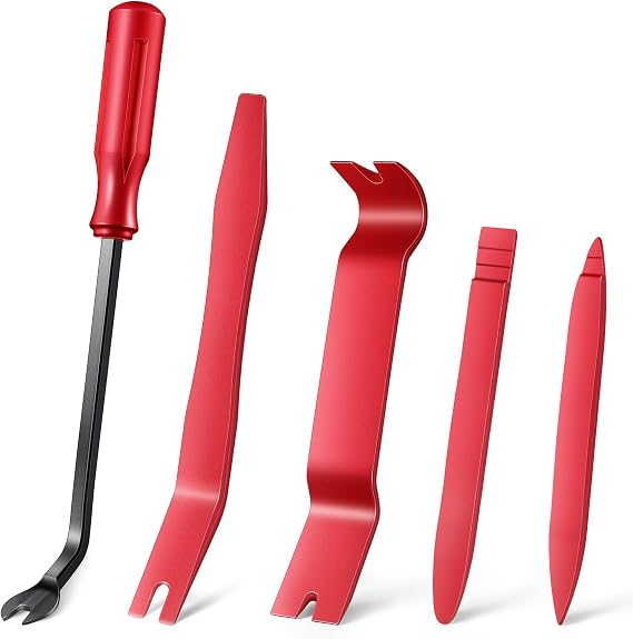 LivTee 5 pcs Auto Trim Removal Tool Kit, No Scratch Plastic Pry Tool Kit - Interior Door Panel Clip Fastener Removal Set for Vehicle Dash Radio Audio Installer, Automotive Accessories(Red)