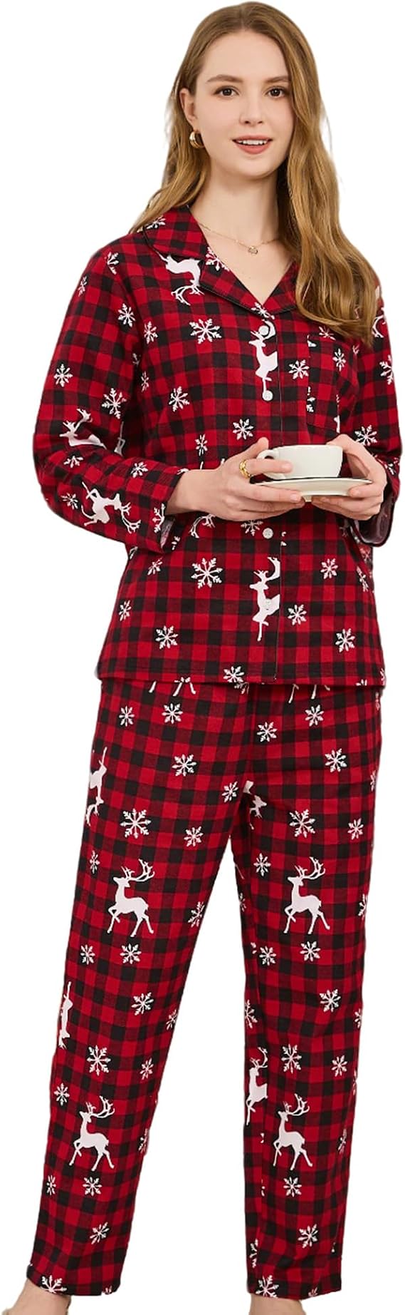 HEARTNICE Womens Cotton Flannel Pajama Set Printed Button Down Sleepwear