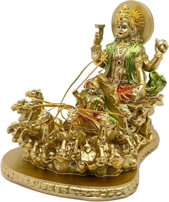 Hindu God Lord Surya-Sun Sculpture - India Religiou Gifts Handicraft God Suryadev Figurine Hinduism Murti Home Mandir Temple Altar Pooja Item Diwali Wedding Birthday Gifts for Indian People