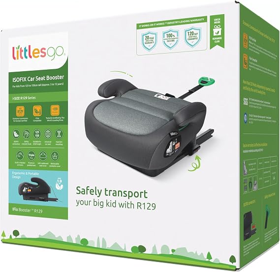 IFix Booster Seat, i-Size ISOFIX Car Seat, for Child from 125-150cm (3-12 Years, Group 2/3), Portable, Triple Foam Layers for Comfortable Travel, ECE R129, Grey-Darkgrey, 1 Pack