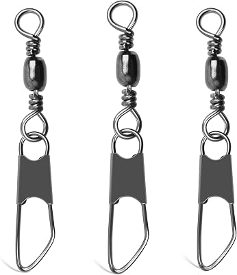 SILANON Barrel Fishing Swivel with Safety Snap -120pcs High Strength Barrel Snaps Swivel Fishing Tackle Line Connector Solid RingsBlackGold