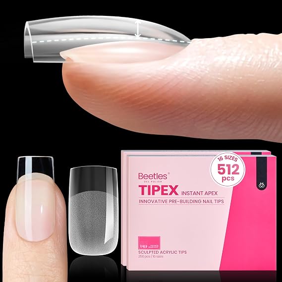 Beetles Tipex Instant Apex Nail Tips, Short Square, 512pcs 16 Sizes(00-14)