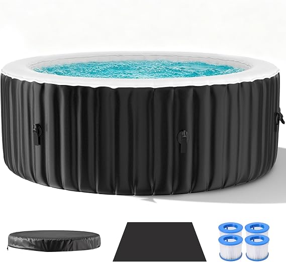 Inflatable Hot Tub, Portable Outdoor Spa with Bubble Massage System | Blow Up Hot Tub with Bubble Air Jets, Fast Heating & Built-In Filter for Backyard Patio Relaxation, Fits 4 Person