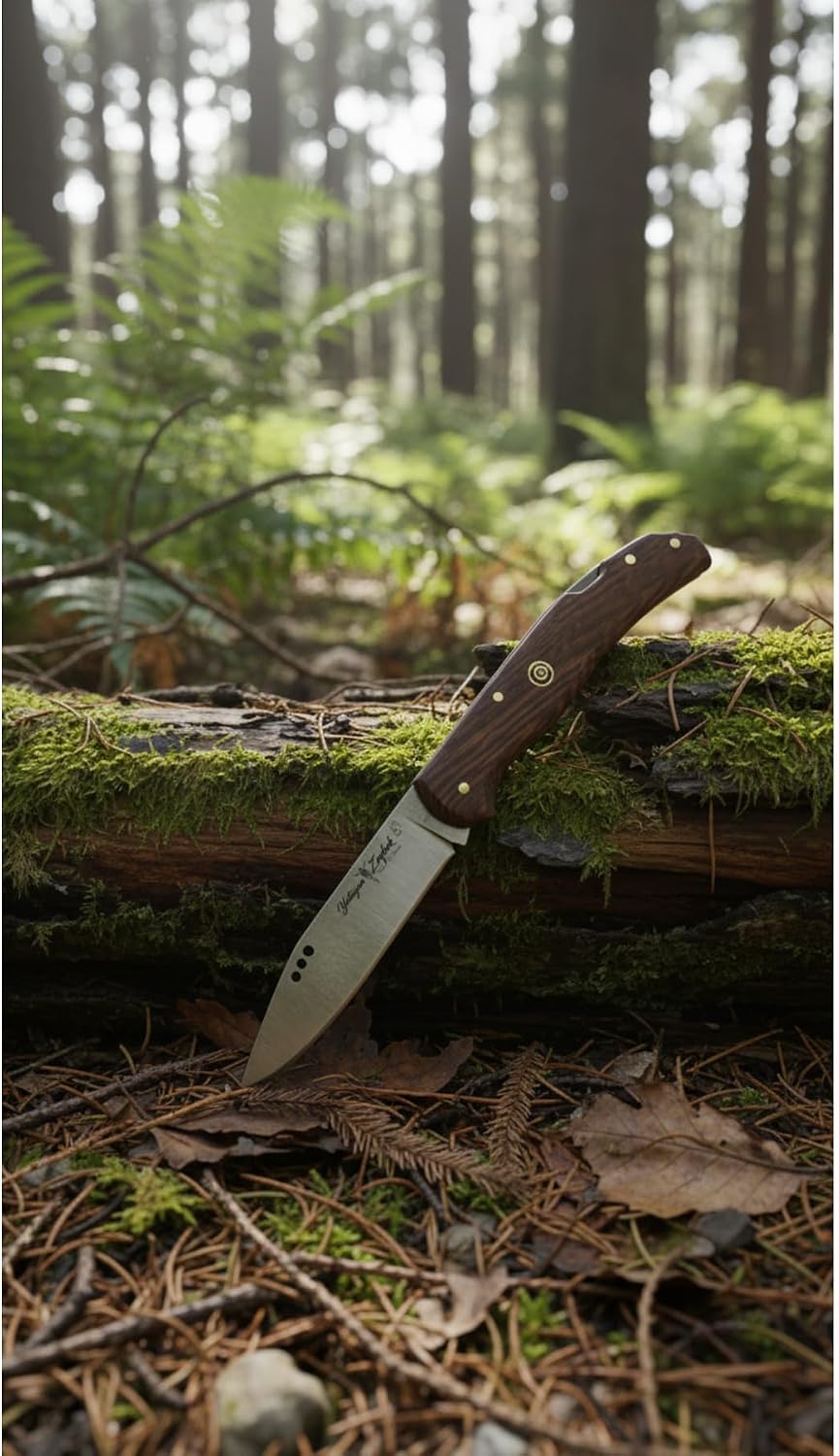 Ahşap Saplı Paslanmaz Çelik Mozaik Pim Av Kamp Outdoor Cep Çakısı
