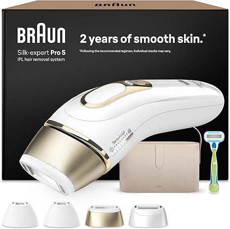 Braun Silk·expert Pro 5 PL5342 IPL Hair Removal Devices White/Gold Alternative Laser Hair Removal for Home Permanent Hair Removal Includes Case Gillette Venus Razor and 4 Attachments