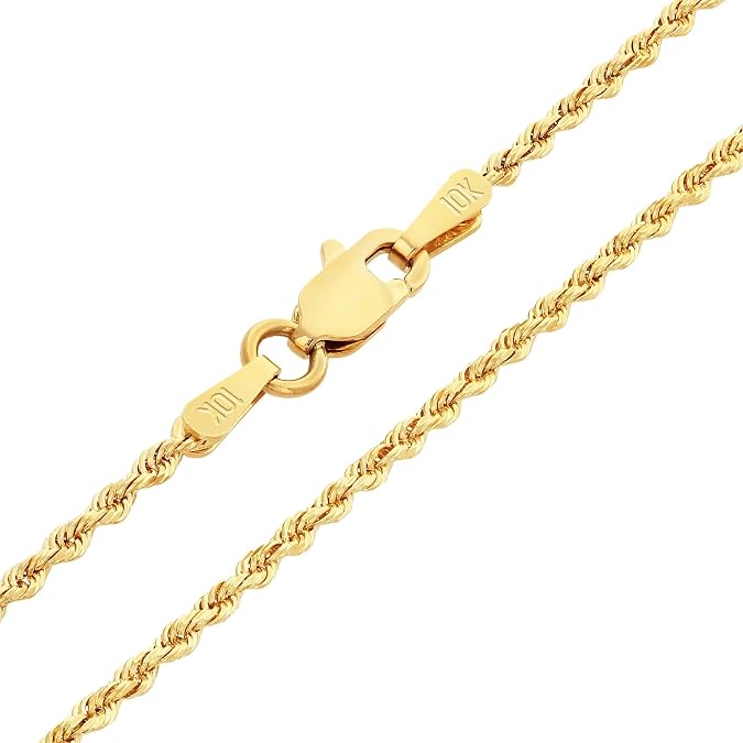 Nuragold 10k Real Yellow Gold Rope Chain 1.8mm Diamond Cut Italian Necklace