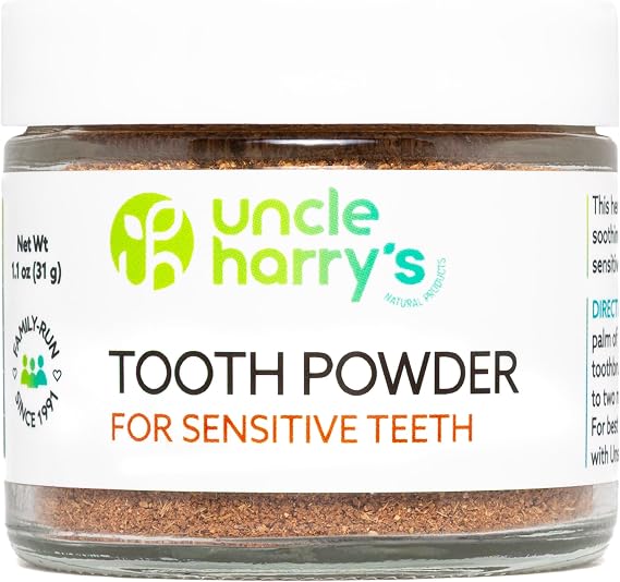 Uncle Harrys Natural Products All Natural Tooth Powder for Sensitive Teeth and Receding Gums, Made with Herbs and Pure Plant Essences, Fluoride Free and Vegan, 1.1 Ounces