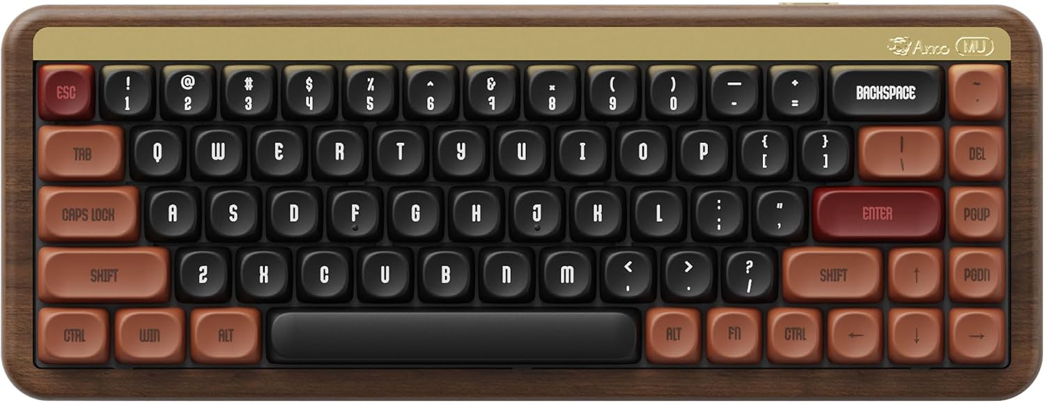 Akko MU01 Autumn 65% English Arrangement, USB2.4GHzBluetooth 5.0 Wireless, Akko Rosewood Key Switch, Gasket Mount, Numeric Keypadless, Walnut Wood, Mechanical Keyboard, 4000 mAh, Built-in Battery,