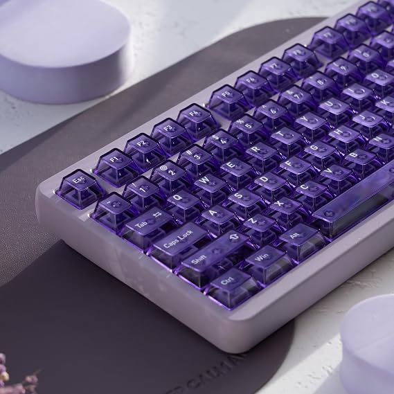 Frosted Translucent Keycaps Set, Purple Crystal Clear 115 Keys Cherry Profile Top Frosted 4-Sided High Transparency for 60-104 Key MX Mechanical Keyboards (Purple)