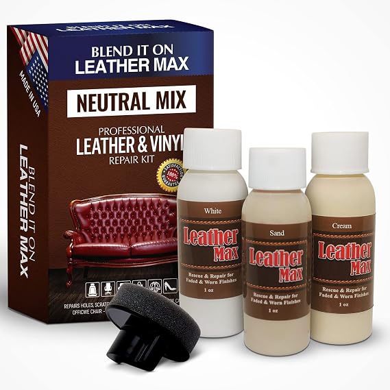 Leather Max Quick Blend Refinish and Repair Kit, Restore Couches, Recolor Furniture & Repair Car Seats, Jackets, Sofa, Boots / 3 Color Shades to Blend with/Leather Vinyl Bonded and More (Neutral Mix)