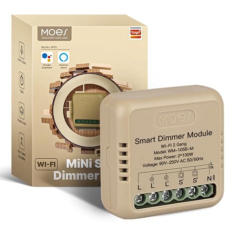 MOES Smart WiFi LED Dimmer Switch Module, 2 Gang, Mini Design
