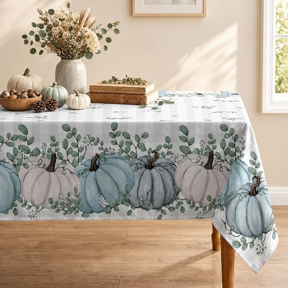 Horaldaily Fall Tablecloth 52 x 70 Inch Rectangular Thanksgiving Blue