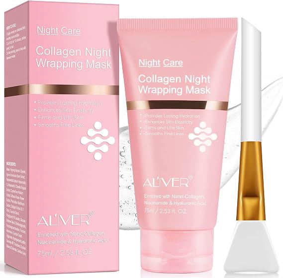 Collagen Night Wrapping Mask, Collagen Jelly Face Masks with Jelly Brush, Peel Off Face Mask for Facials Professional Korean Skin Care, Elasticity & Hydration Care Overnight Mask for Women