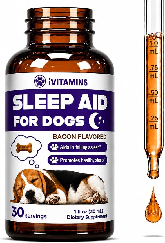 Dog Sleep Aid - Sleep Aid for Dogs - Promotes Healthy, Restful Sleep - Melatonin for Dogs - Dog Melatonin - 1 fl oz - Bacon Flavor