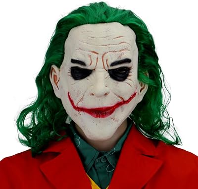 FREE BEAUTY Halloween Latex Joker Mask - Adults Scary Killer Clown With Green Hair - Horror Smile Costume Props