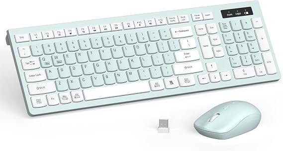 Wireless Keyboard and Mouse Combo Silent for Office and Home(Mint Green)