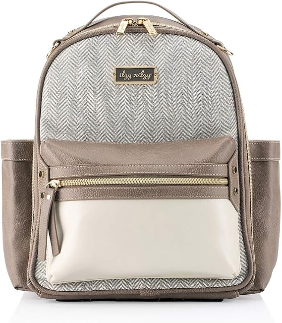 Itzy Ritzy Mini Diaper Bag Backpack Chic Mini Diaper Bag with Changing Pad, 8 Total Pockets (4 Internal and 4 External), Grab-Top Handle and Rubber Feet (Vanilla Latte)