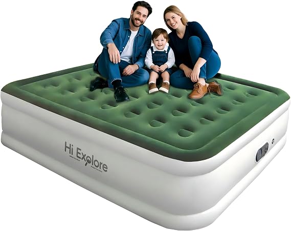 Air Mattress Queen with Built in Pump Raised, with Comfort Plush, Inflatable Blow Up Mattress, Portable Air Bed for Home, Guests, Camping,(Green, 18 Height)