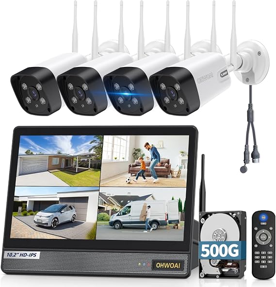 Wireless Security Camera System Outdoor, WiFi Cameras with 10inch Monitor