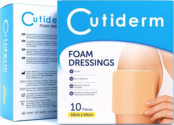 Cutiderm Foam Non-Adhesive Sterile Wound Dressing 10cm x 10cm - Pack of 10 Dressings