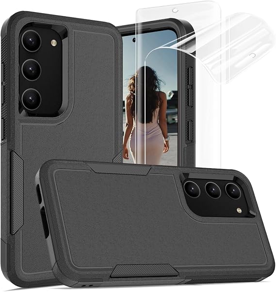 Jeylly for Samsung Galaxy S23 Case with 2 x Screen Protector, Black