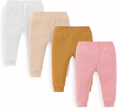 Unisex Baby Boy Girl Pants Sets Ribbed Soft Infants Bottoms Casual 4 Pack 0-24 Month Babies Leggings