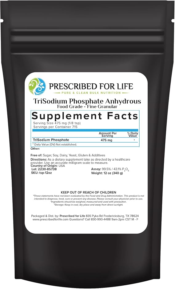 Prescribed For Life Trisodium Phosphate (TSP), Pure with No Fillers, Food Grade Additive, Granulated, TSP Cleaner and Degreaser (12oz / 340g)
