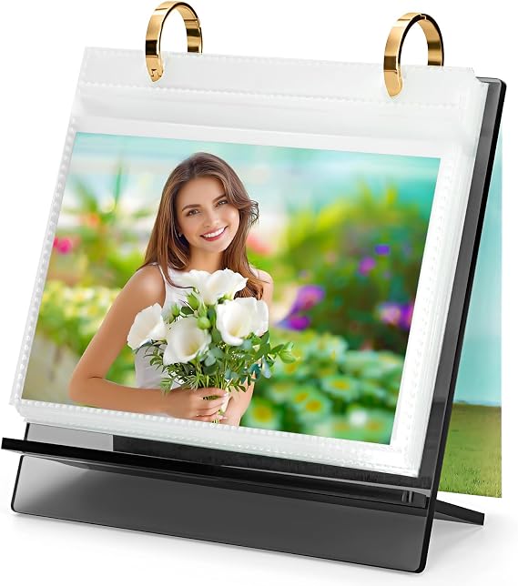 4x6 Desk Photo Album Standing Photo Collection Book for Desktop Acrylic 4x6 Flip Photo Album on Stand