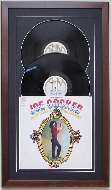 Record Album Double Vinyl LP Frame Display Featuring Black Matting Juke Box Style Design (Walnut Frame)