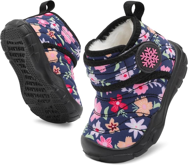 BARERUN Barefoot Baby Boys Girls Boots Warm Winter House Shoes for Toddler Girls Boys Waterproof Fleece Kids Snow Boots Faux Fur Infant Booties Walking Shoes for Indoor Outdoor