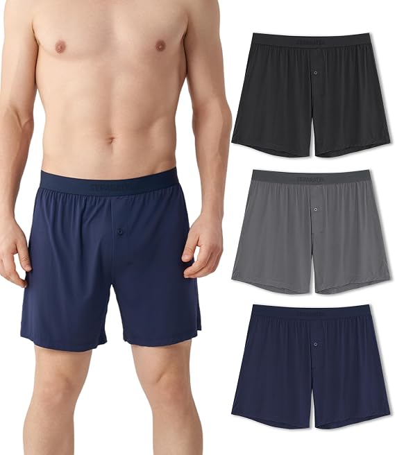 Separatec Silky Soft Modal Boxers for Men, 38mm Widen Waistband, Breathable Loose Men's Underwear for Sleep (3-Pack)