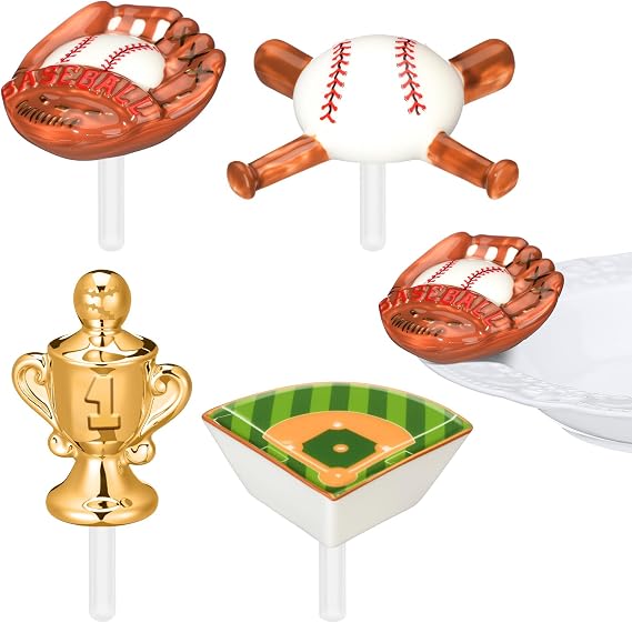 Sieral 4 Pcs Baseball Hand-Painted Ceramic Plate Accent Decorations