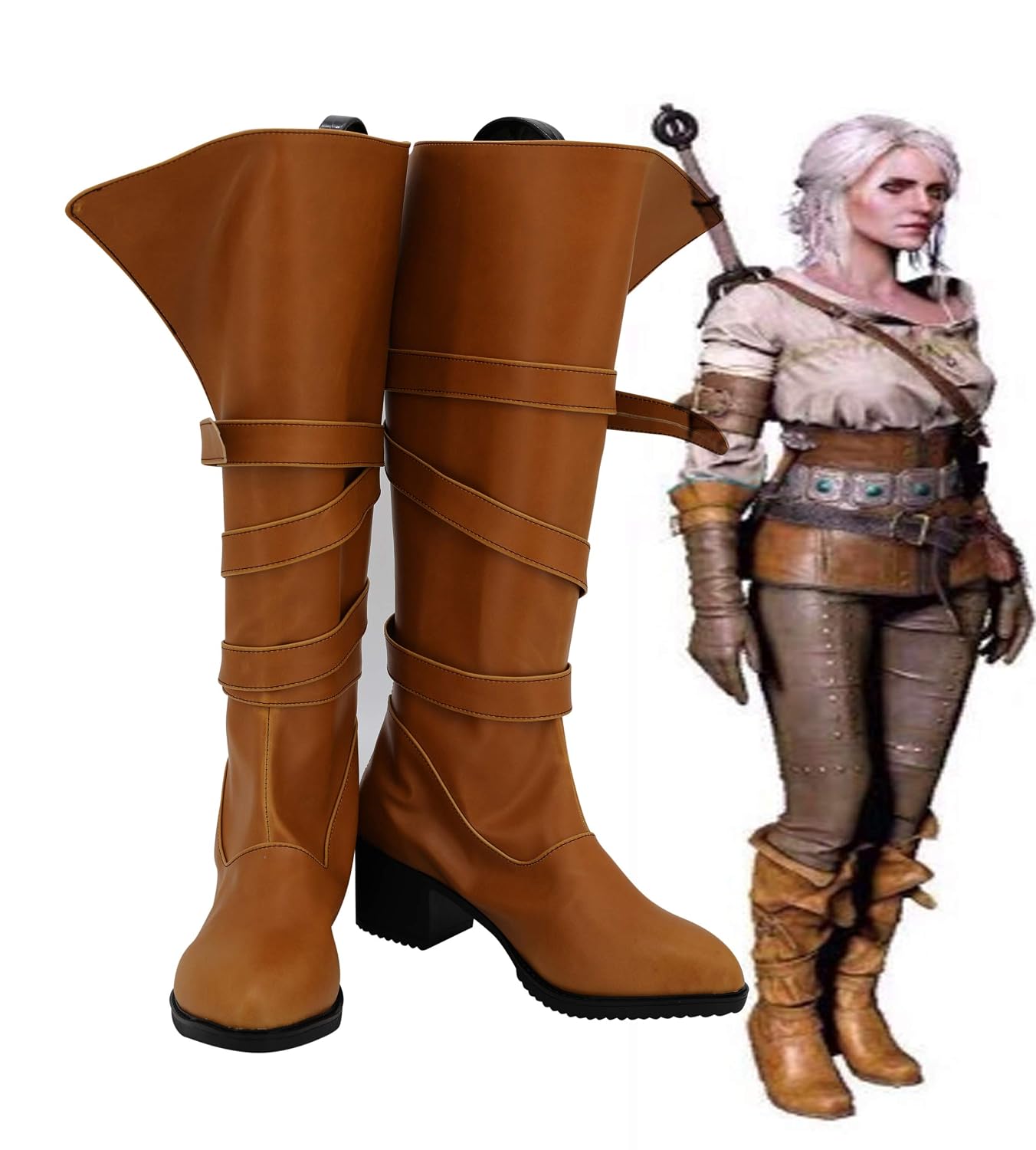 Wig for Cirilla Fiona Elen Riannon Ciri Cosplay Boots Brown Shoes Custom Made Any Size For Women Girls 40
