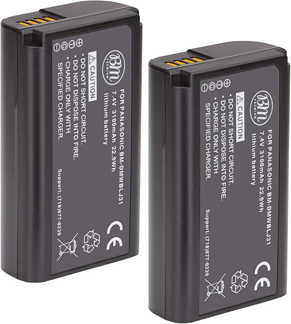BM Premium 2 Pack of DMW-BLJ31 Batteries for Panasonic Lumix DC-S1, DC-S1H, DMW-BGS1R Digital Cameras
