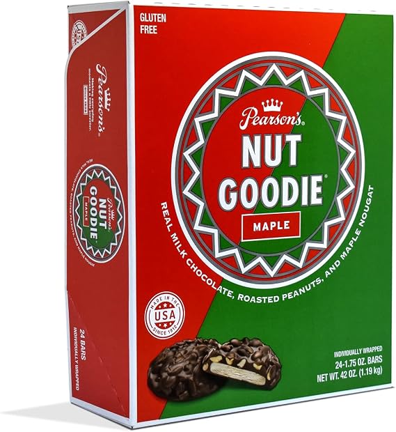 Pearson's Nut Goodie Cluster Bar | Roasted Peanuts, Real Milk Chocolate, and Maple Nougat | Pack of 24 | Individually Wrapped