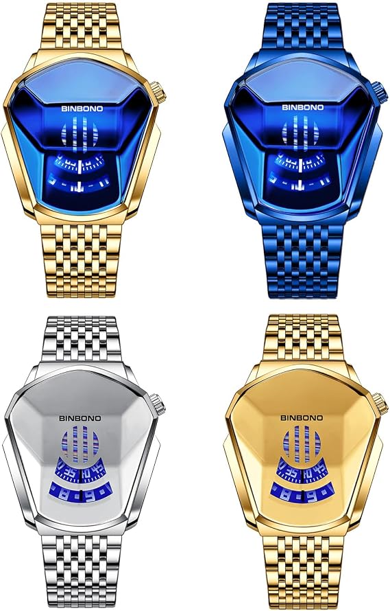 JewelryWe Pair of Watches Digital Watch Stainless Steel Binary Watch Rectangle Bezel LED Sports Watch Blue LED Light Calendar Fashion Cool Partner Watch for Men Women Black/Silver