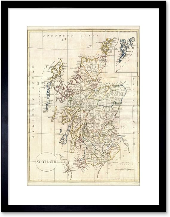 Wee Blue Coo 1799 Clement Cruttwell Map Scotland Framed Wall Art Print