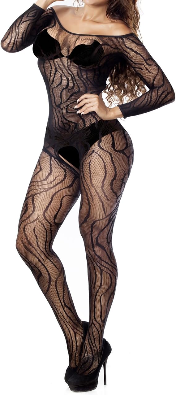 XIUSEMY Lingerie for Women Fishnet Bodystocking Attached Stockings