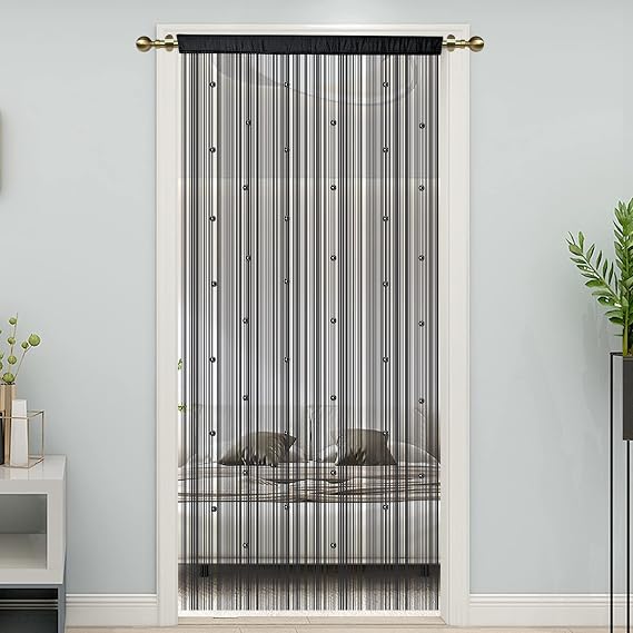 LaSyL Beaded String Curtains for Doorways, Black 39 x 110 inches, Crystal Beads Screens Home Privacy Decor, Suitable for Living Room Partition Closet Doors Hallway Entrance