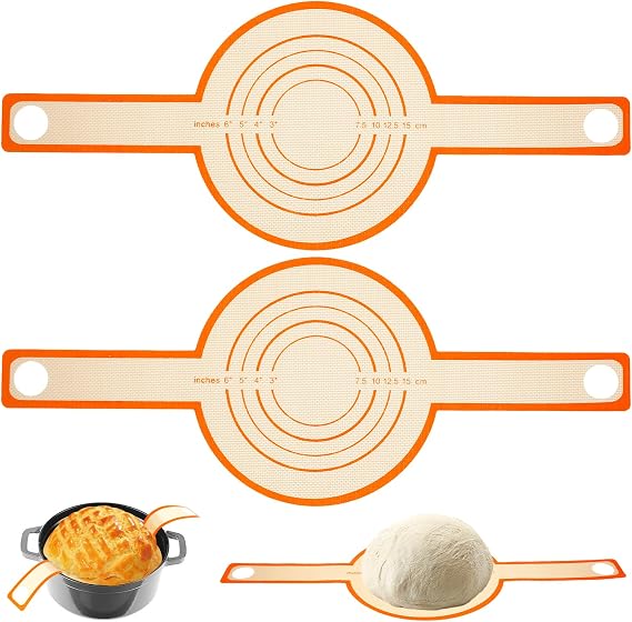 2Pcs Silicone Bread Sling for Dutch Oven - Non-Stick Silicone Bread Baking Mat with Long Handles - Heat Resistant Sourdough Bread Sling, Reusable Bread Mat Sling for Transferable Dough Pastry